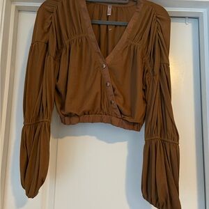 FP Movement by Free People Brown V-Neck Blouse